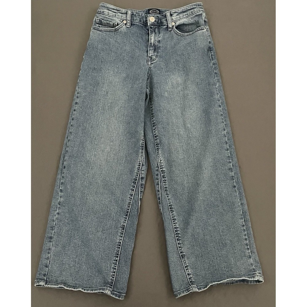 SCOOP Jeans Womens Size‎ 4 Wide Leg Cropped High Rise Medium Wash Stretch